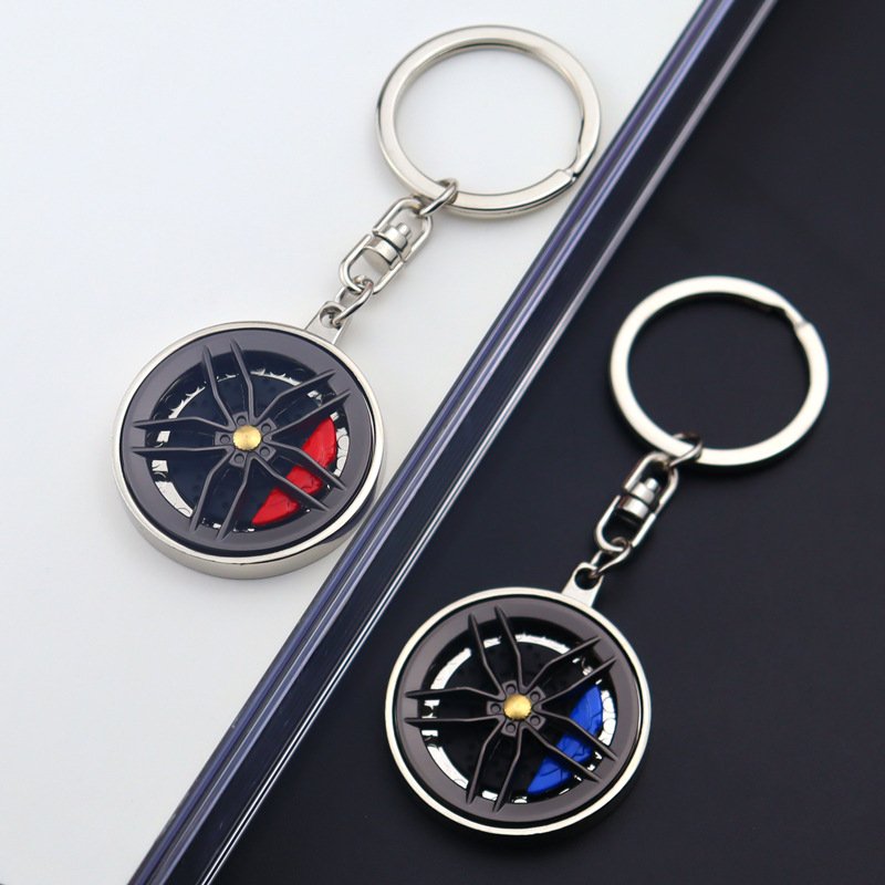 Brake Disc Caliper Keychain Rotatable Creative 3D Metal Keychain Pendant Gift Wheel Hub Rotation