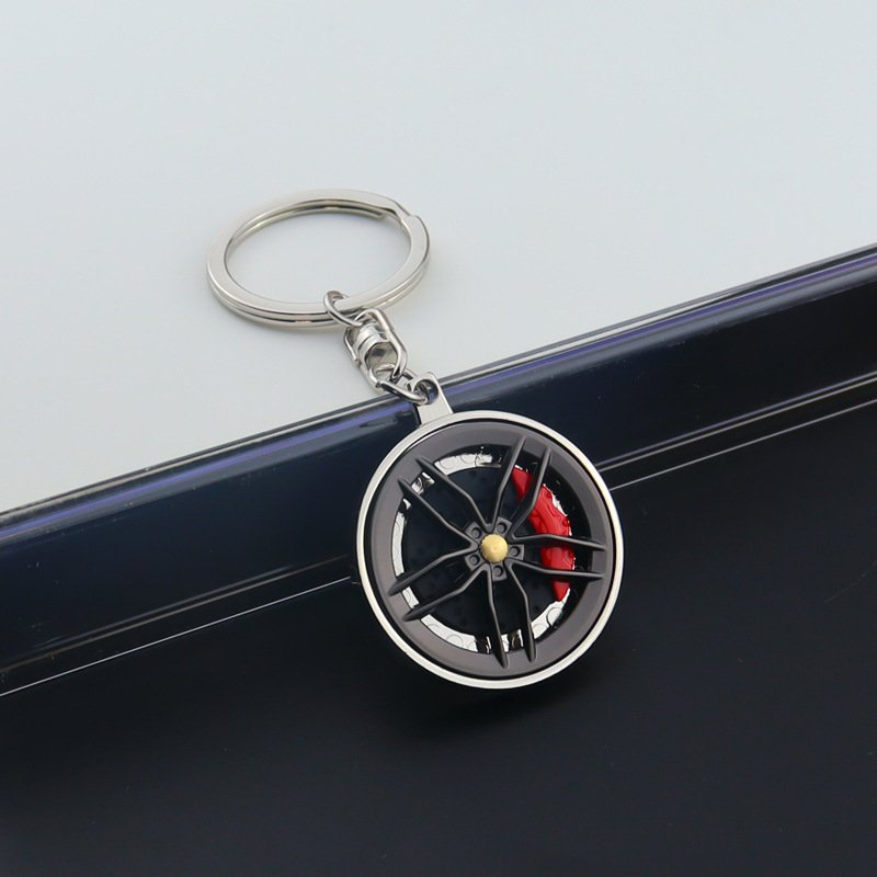 Brake Disc Caliper Keychain Rotatable Creative 3D Metal Keychain Pendant Gift Wheel Hub Rotation