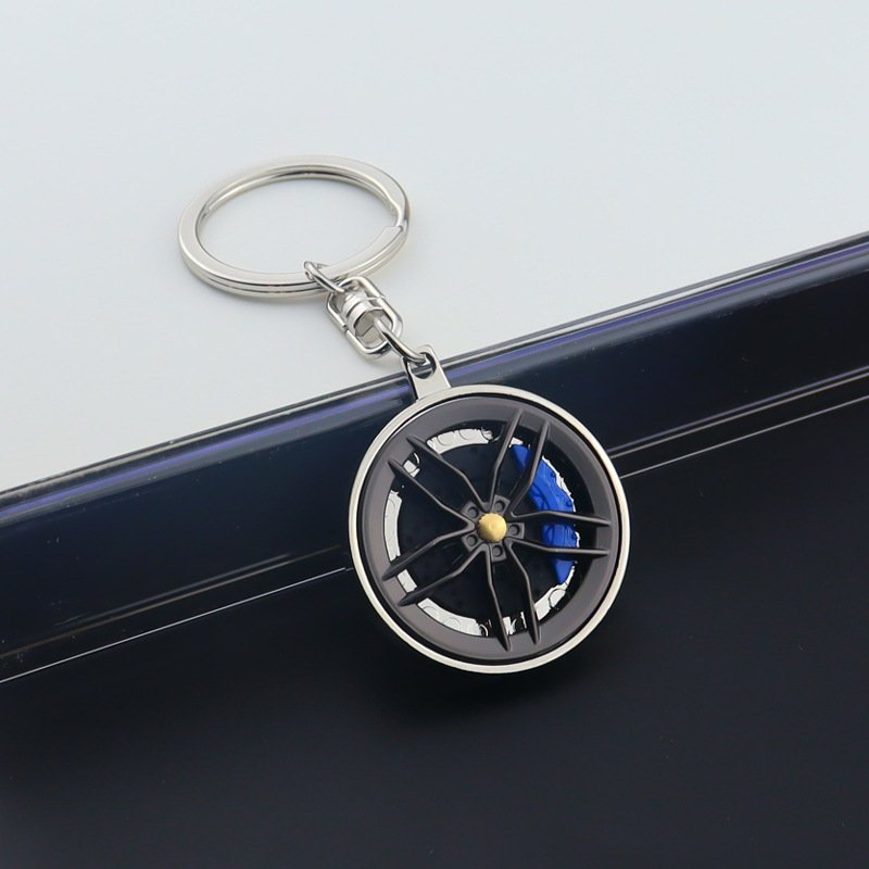 Brake Disc Caliper Keychain Rotatable Creative 3D Metal Keychain Pendant Gift Wheel Hub Rotation