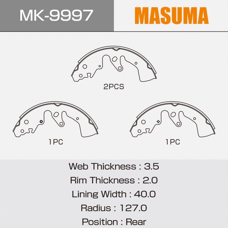 MK-9997 MASUMA Top Brand Semi-metallic Auto Truck Parts Brake Shoe Lining