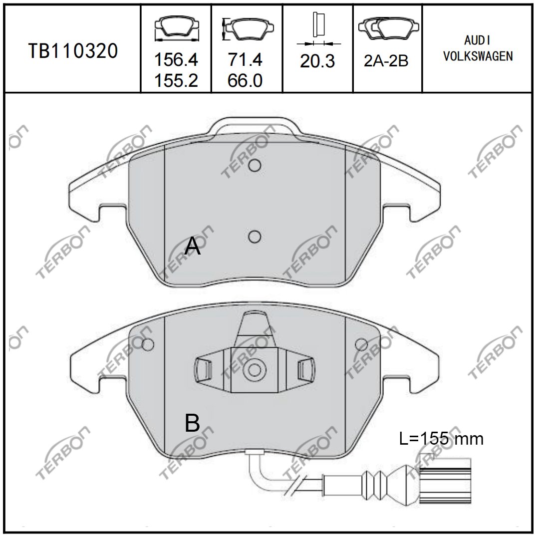 5N0698151A Terbon Auto Brake System Parts Front Axle Semi-Metallic Brake Pads 5N0 698 151