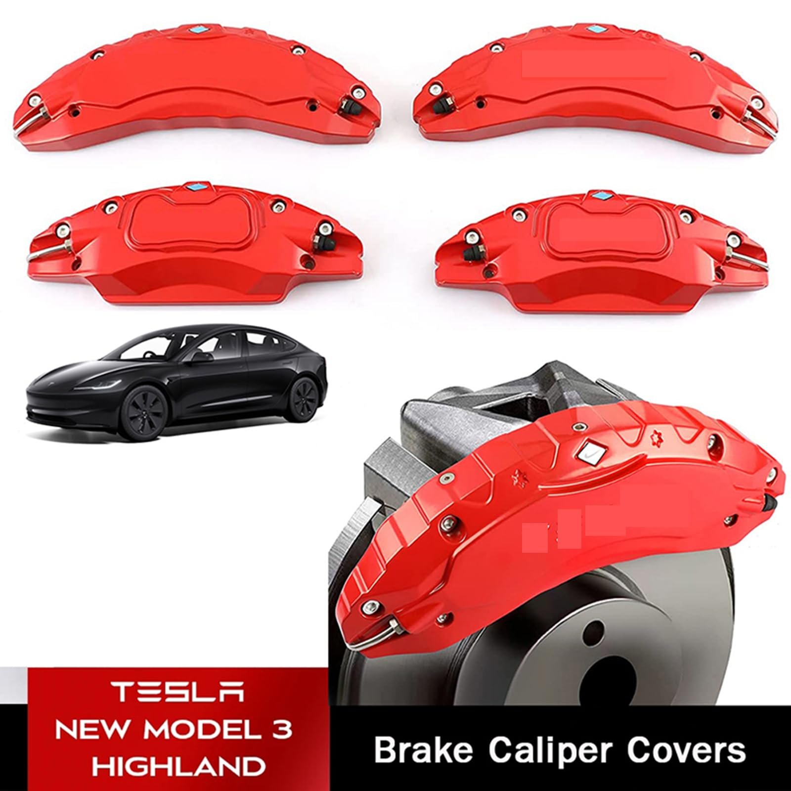 Set of 4 Pcs Exterior Accessories 18 19 20 Inch Wheel Hub Brake Caliper Cover for Tesla Model 3 2024 Highland
