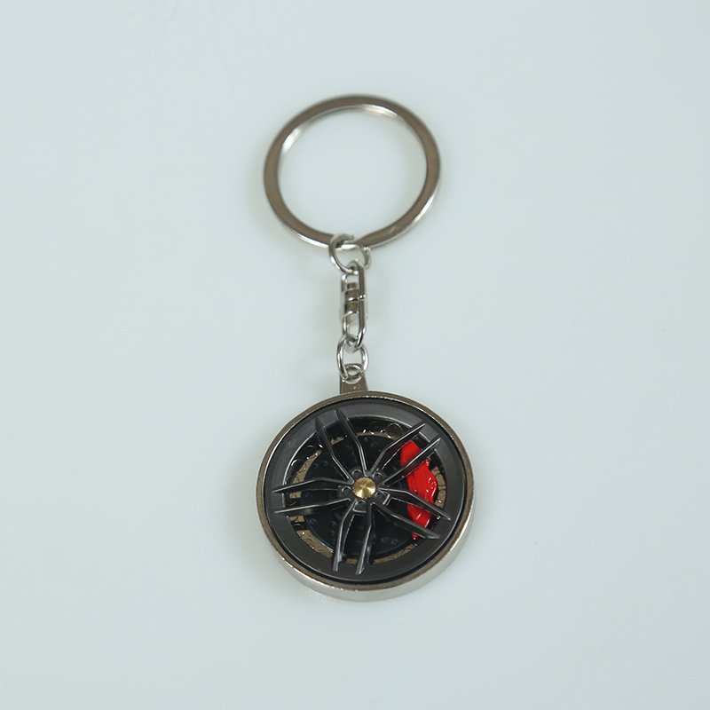 Rotating Car Rims Metal Wheel Keychain Brake Disc Modification Charm Keychain Made of Durable Zinc Alloy