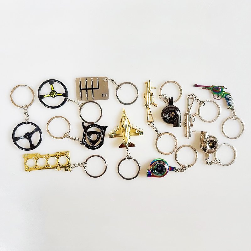 Rotating Car Rims Metal Wheel Keychain Brake Disc Modification Charm Keychain Made of Durable Zinc Alloy