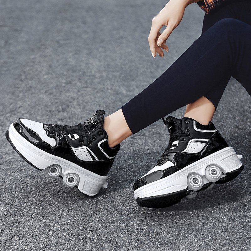 Skate Roller Sport Shoes Kids Flashing Inline Skates Skating Walking Shoes Wheel Removable Pulley Parkour Sneakers Fashion.