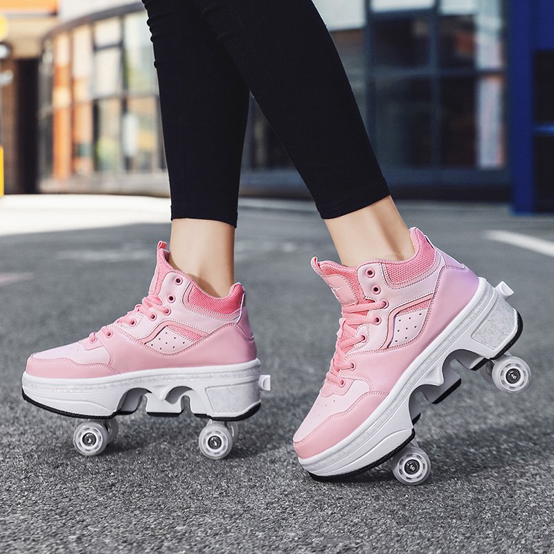 Skate Roller Sport Shoes Kids Flashing Inline Skates Skating Walking Shoes Wheel Removable Pulley Parkour Sneakers Fashion.