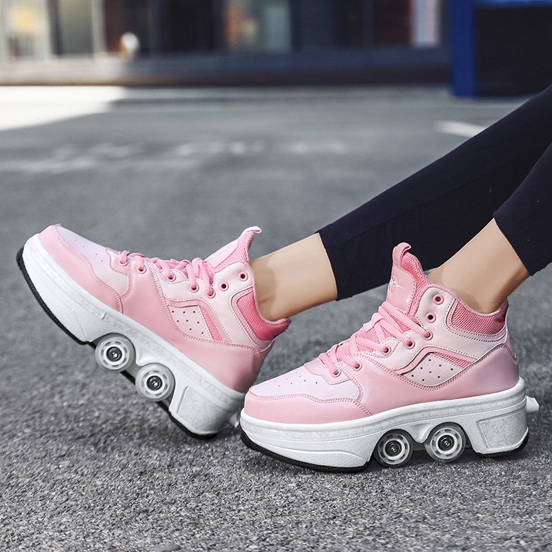 Skate Roller Sport Shoes Kids Flashing Inline Skates Skating Walking Shoes Wheel Removable Pulley Parkour Sneakers Fashion.