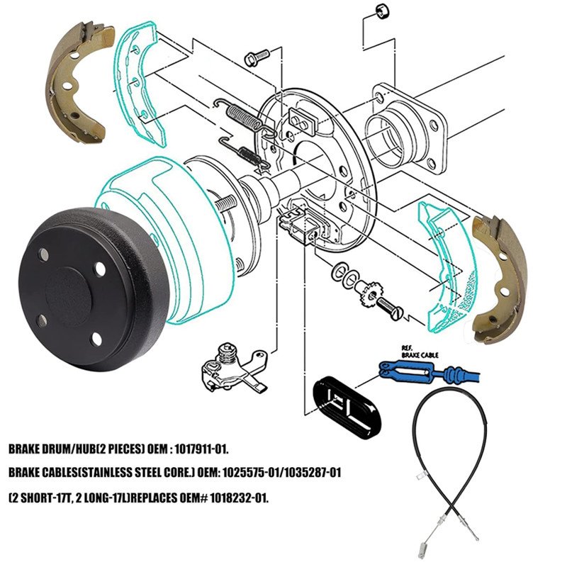 Deluxe Brake Golf Cart Maintenance Kit for Club Car Precedent 2004 up & Tempo-Contain Brake Drum/Hub,Brake Cables & Brake Shoes