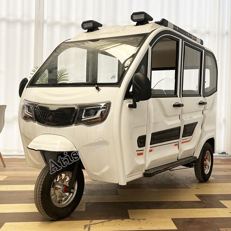 Atispon Enclosed Motorcycle Rickshaw Fat Tire Mini Tricycle Motorized 3 Wheel Electric Vehicle