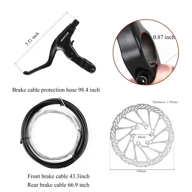 OEM/ODM BUCKLOS Bicycle Disc Brake Set Bike Brake Calipers Aluminum Alloy Road MTB Brakes Lever with Cable 160mm Rotors