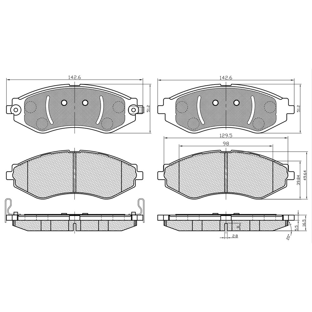 D1035 Good Performance Ceramic Formula Chamfered Nao Brake Pad PA1482 for DAEWOO LANOS KLAT 1997-