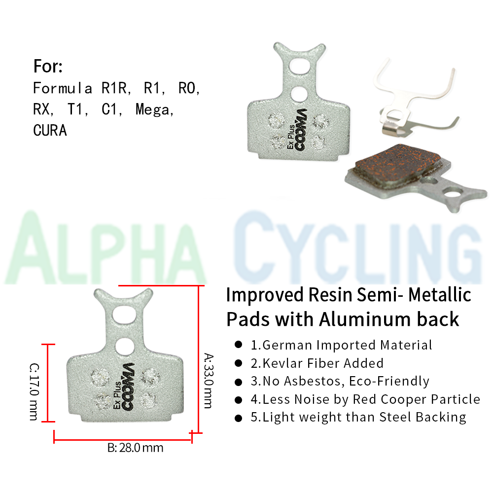 Ex Plus Bicycle Disc Brake Pads for Formula R1R, R1, RO, RX, T1, C1, Mega, Cura Caliper