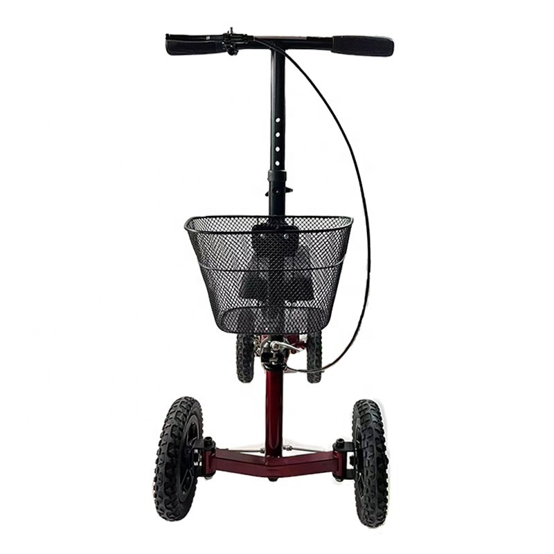 Outdoor Tie-rod System Drum Brake Adjustable All Terrain Medical Knee Walker Scooter with Basket for Elderly and Disabled