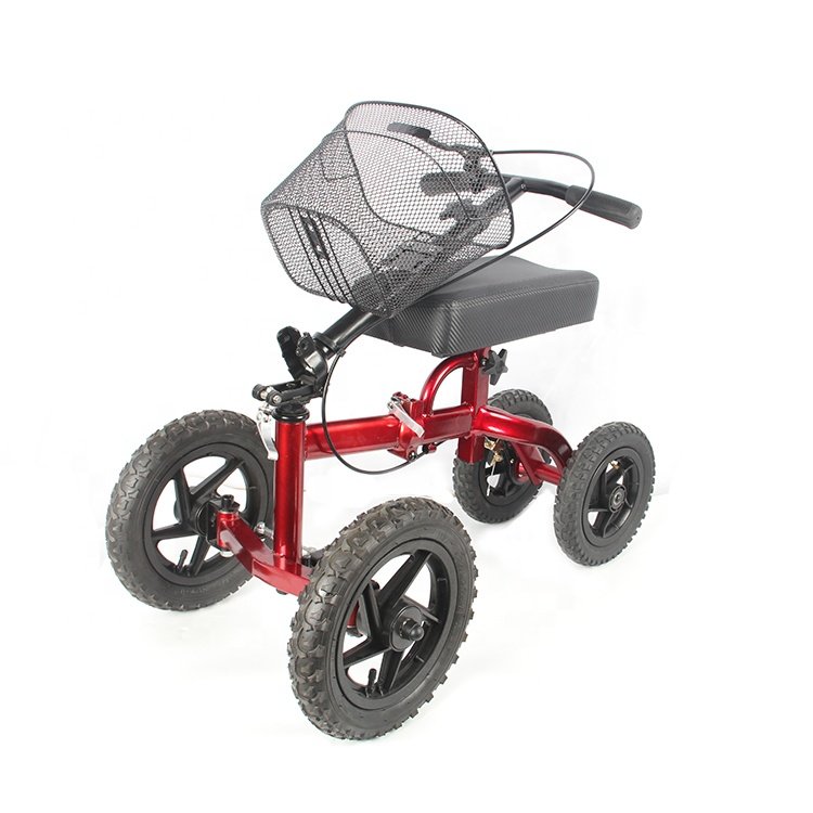 Outdoor Tie-rod System Drum Brake Adjustable All Terrain Medical Knee Walker Scooter with Basket for Elderly and Disabled