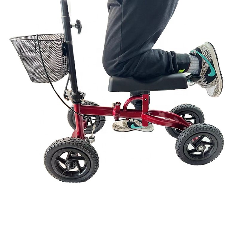 Outdoor Tie-rod System Drum Brake Adjustable All Terrain Medical Knee Walker Scooter with Basket for Elderly and Disabled