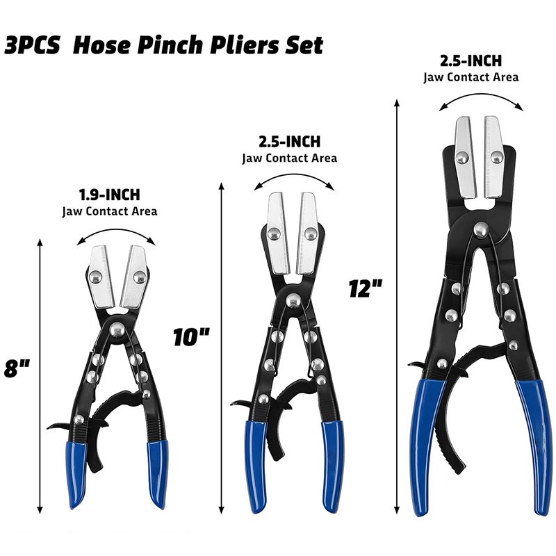 3-Pack Locking Ratcheting Hose Pinch off Pliers 8\" 10\" 12\" for Automotive Radiator Fuel Coolant Lines Vehicle Tools