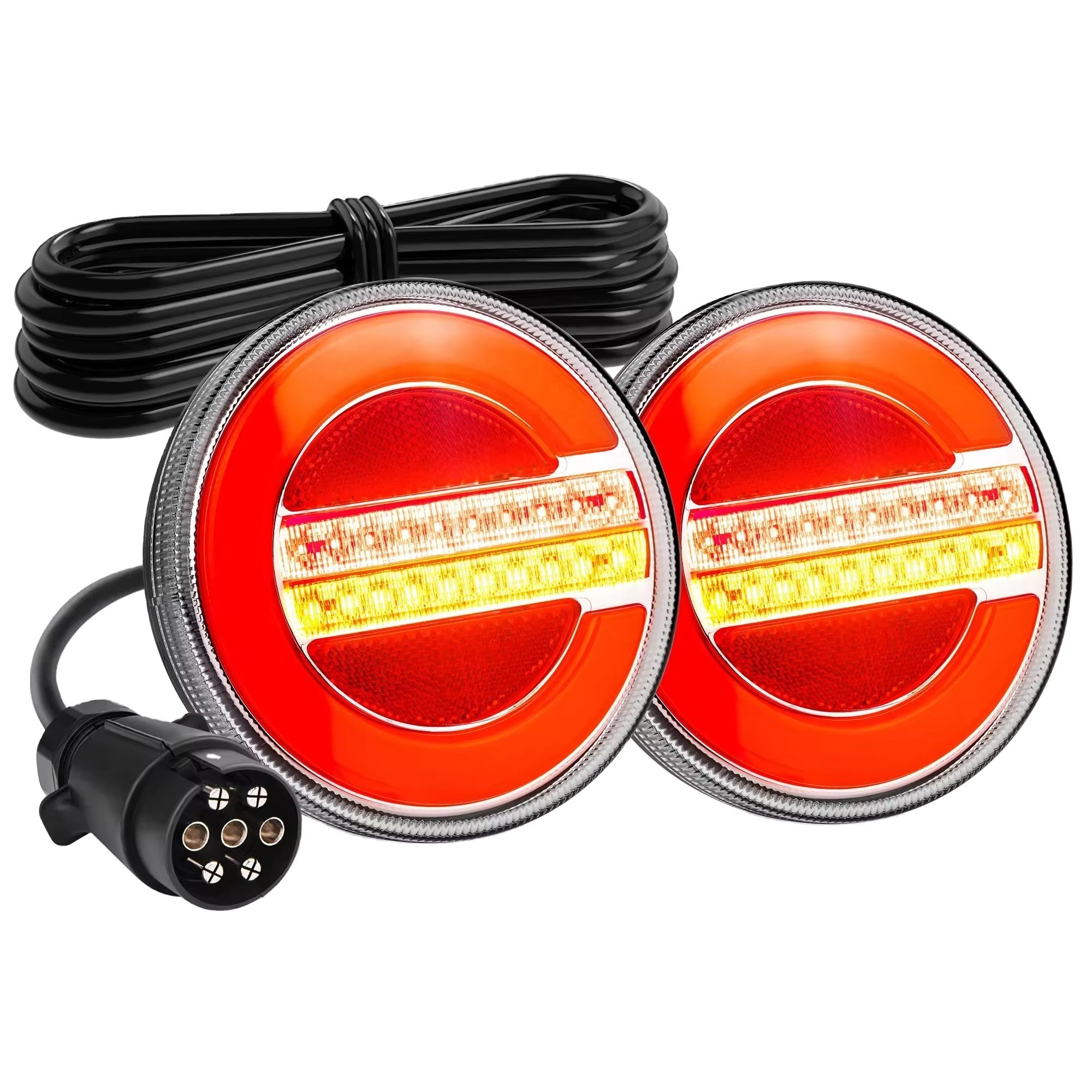 Car Led Light 7-Pin Plug and 7.5m Cable Rear Turn Signals DRL Brake Lights Round Shape Trailer Tail Lights