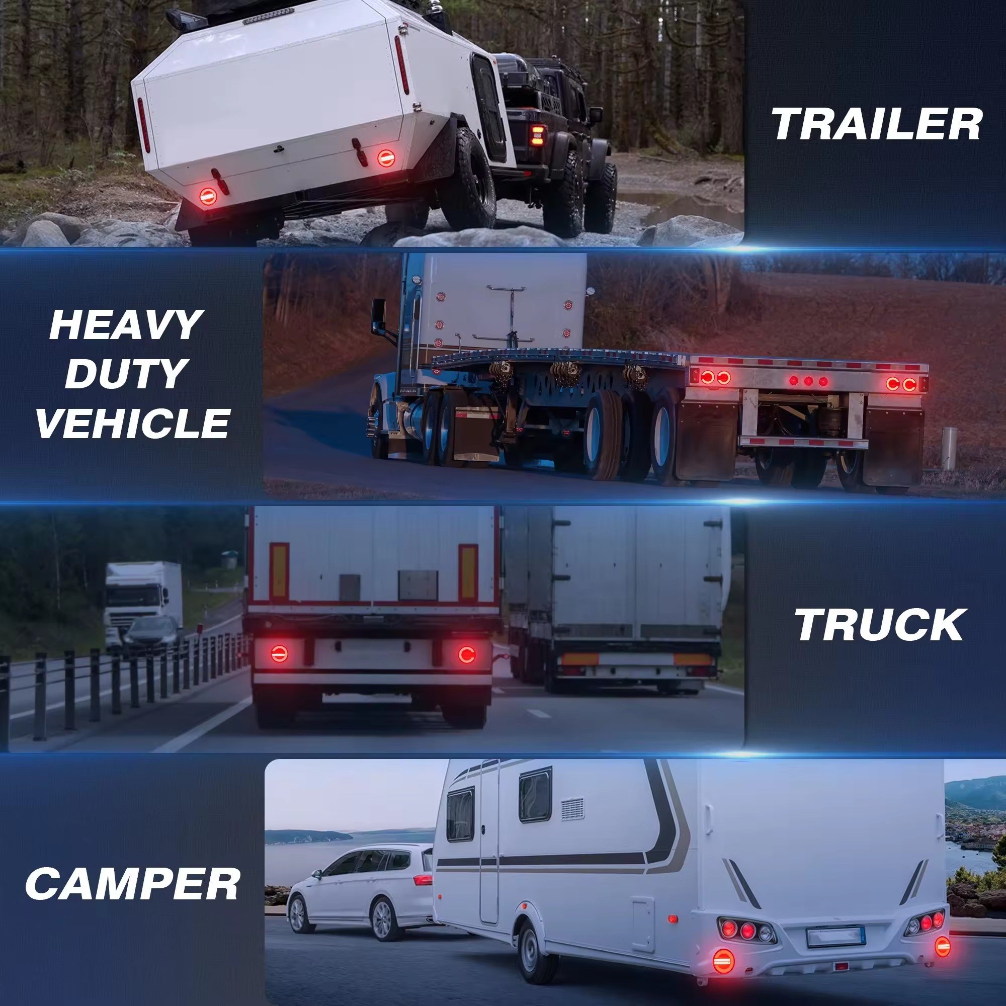 Car Led Light 7-Pin Plug and 7.5m Cable Rear Turn Signals DRL Brake Lights Round Shape Trailer Tail Lights