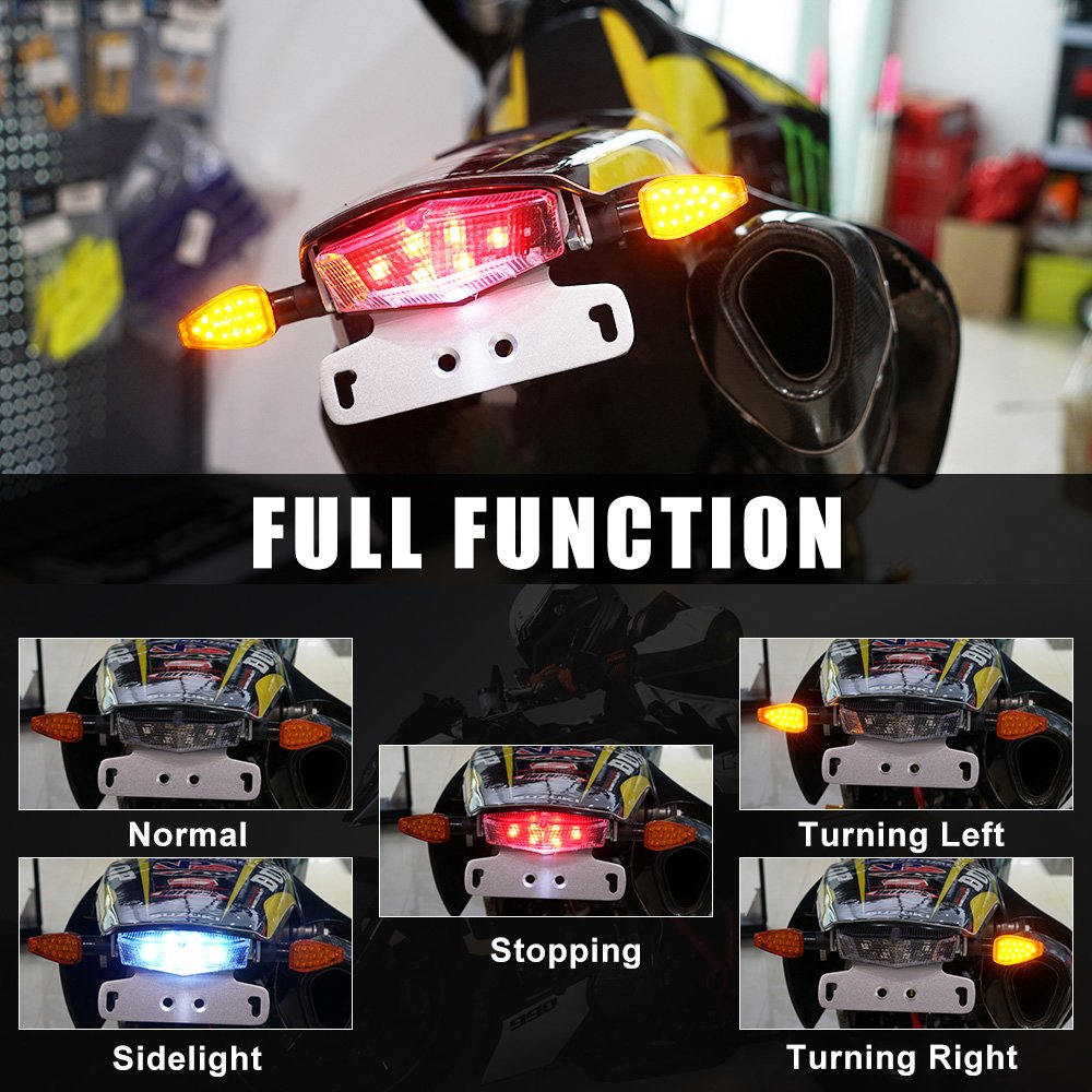 BEVINSEE Motorcycle LED Turning Signal Light Rear Tail Brake Lamp License Plate Tail Light for Suzuki DR-Z 400S DR-Z 400SM