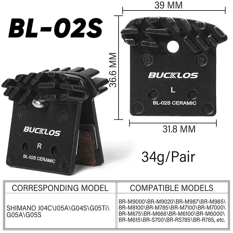 OEM/ODM BUCKLOS MTB Bicycle Hydraulic Brake Ceramic Pads Road Mountain Bike Disc Brake Pad Fit for L05A J04C H03C NUTT