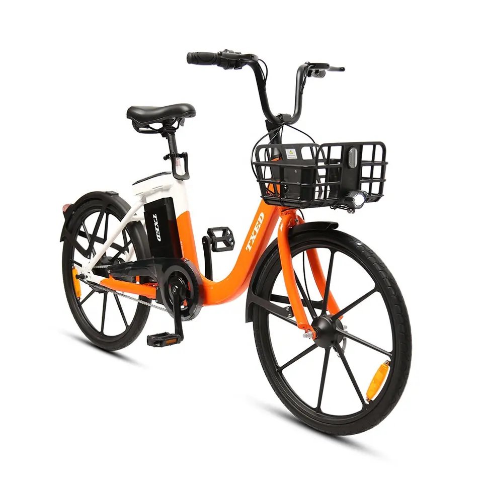 TXED 24"x1.5 Single Speed 36V/15.6Ah/250W Rear Moto Drum Brake Non-inflatable Tires Sharing Electric Bike