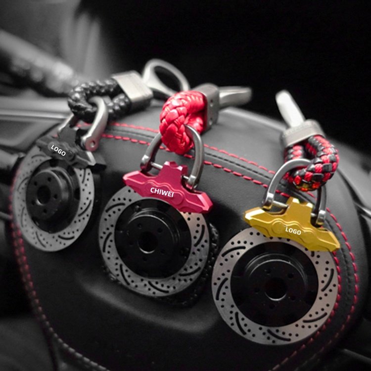 Manufacturer Wholesale Luxury Fashionable Souvenir Automobile Aluminum Alloy Brake Caliper Leather Keychain Car Lovers Gift