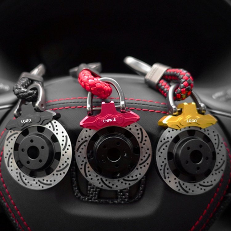 Manufacturer Wholesale Luxury Fashionable Souvenir Automobile Aluminum Alloy Brake Caliper Leather Keychain Car Lovers Gift