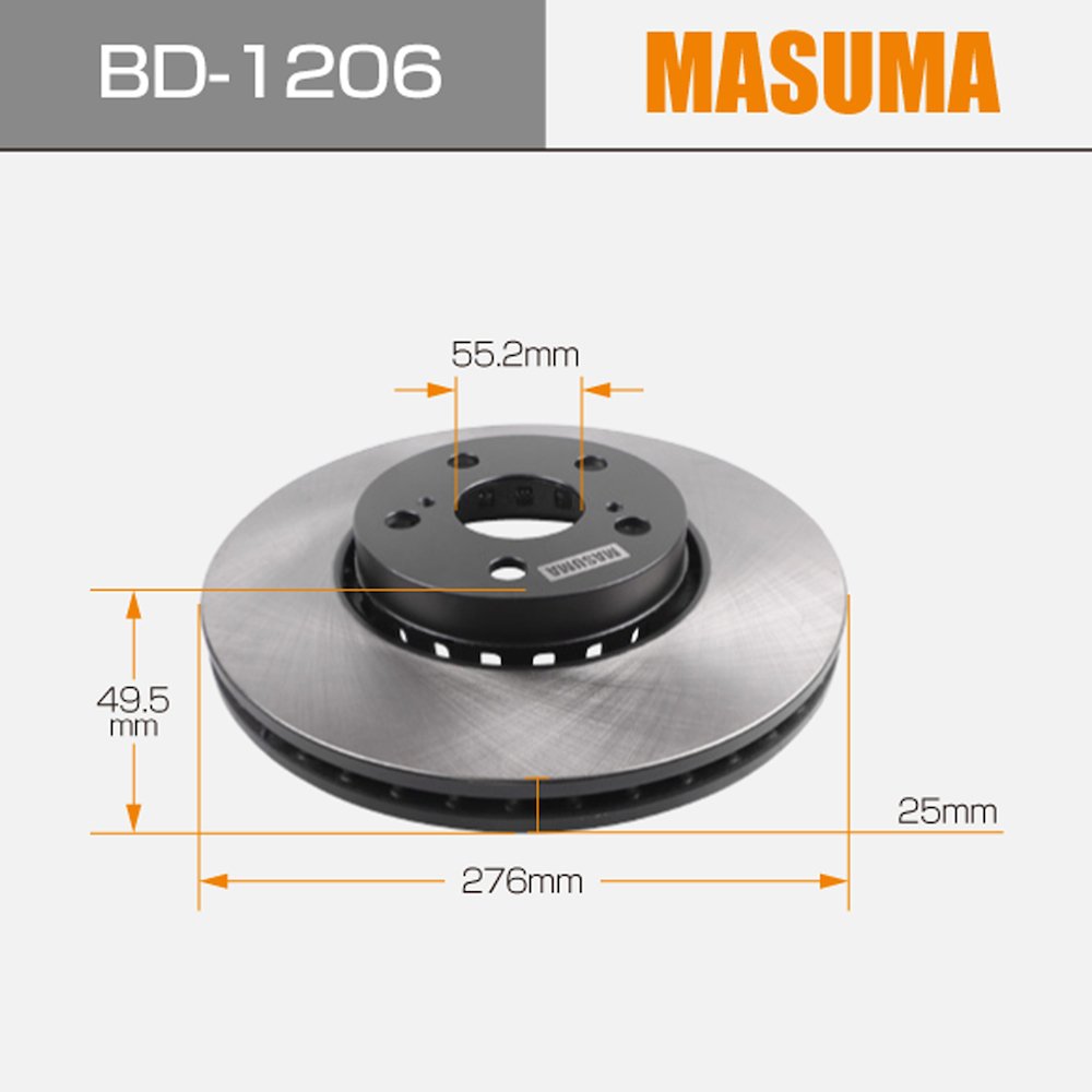 BD-1206 MASUMA Front Auto Brake Discs 43512-20730 43512-05060 for TOYOTA AVENSIS AZT220L