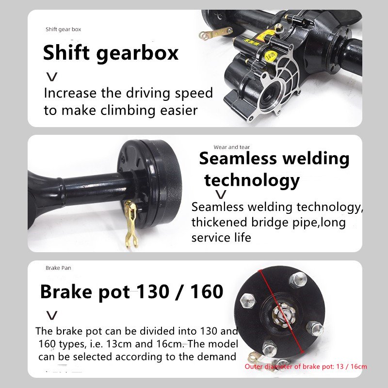 Electric Three-wheel Truck Drum Brake Drive System Differential Power Rear Axle Total 800W Motor Controller Axle Factory Custom