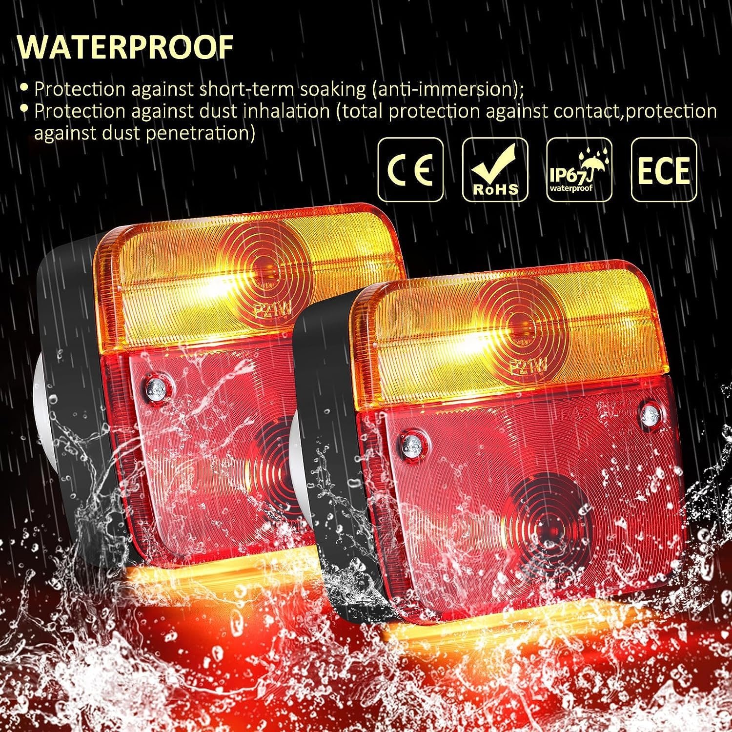 Emark Magnetic Trailer Tail Lights Kit 12V Truck Brake Stop Indicator License Plate Lights with 7 Pins Connector and 7.5m Cable