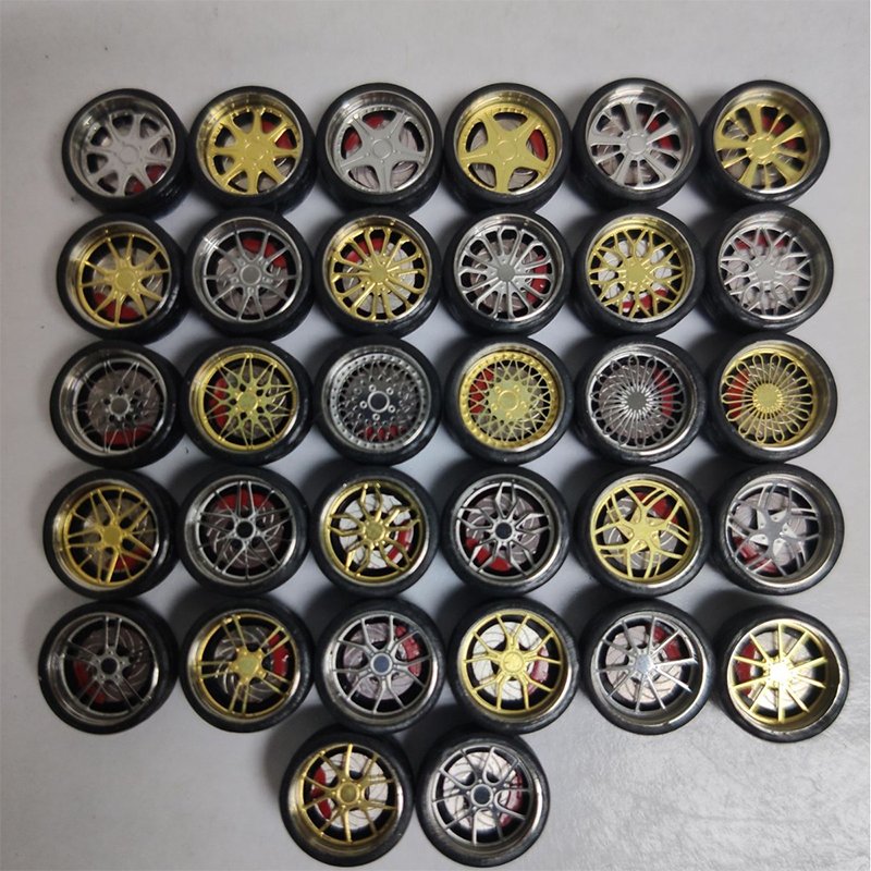 1/64 11mm Metal Wheels Rim Rubber Tires Set for Modified Wheel Caliper Hub With Brake Rc Car Parts Diecast Toys