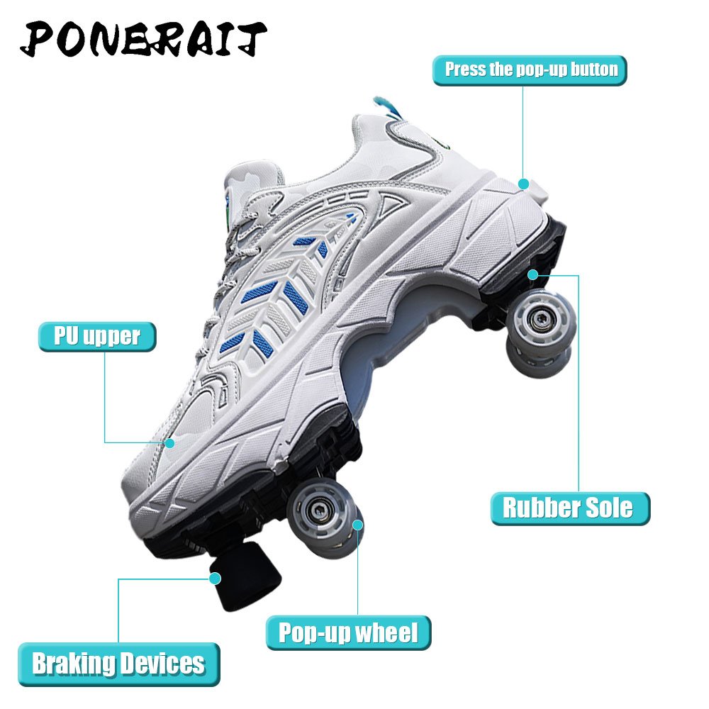 Latest Unisex Double Wheel Street Roller Shoes Casual Running Skate Shoes for Indoor Outdoor Use for Beginners Parkour Designed