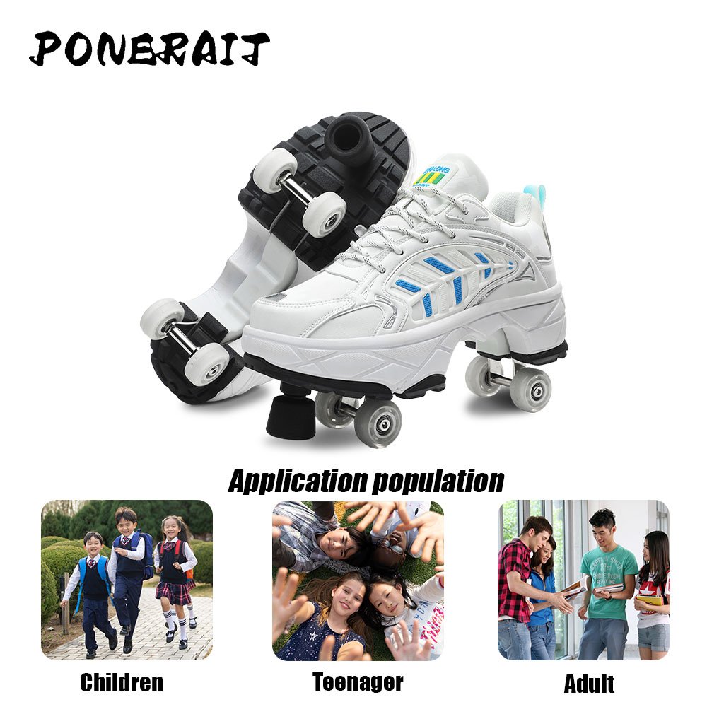 Latest Unisex Double Wheel Street Roller Shoes Casual Running Skate Shoes for Indoor Outdoor Use for Beginners Parkour Designed