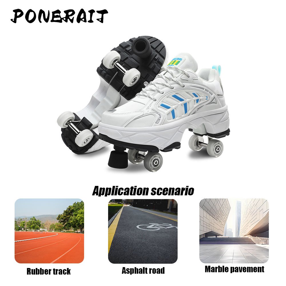 Latest Unisex Double Wheel Street Roller Shoes Casual Running Skate Shoes for Indoor Outdoor Use for Beginners Parkour Designed
