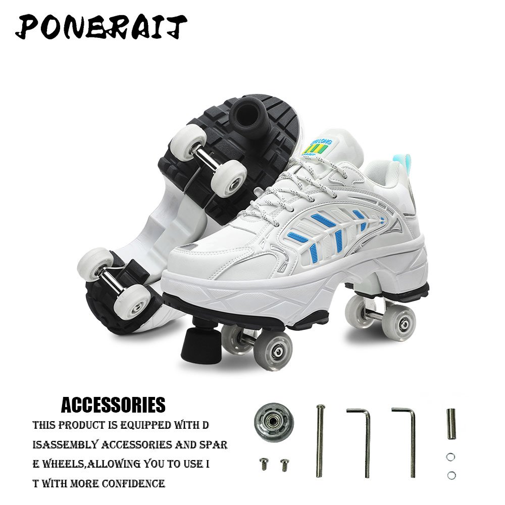 Latest Unisex Double Wheel Street Roller Shoes Casual Running Skate Shoes for Indoor Outdoor Use for Beginners Parkour Designed