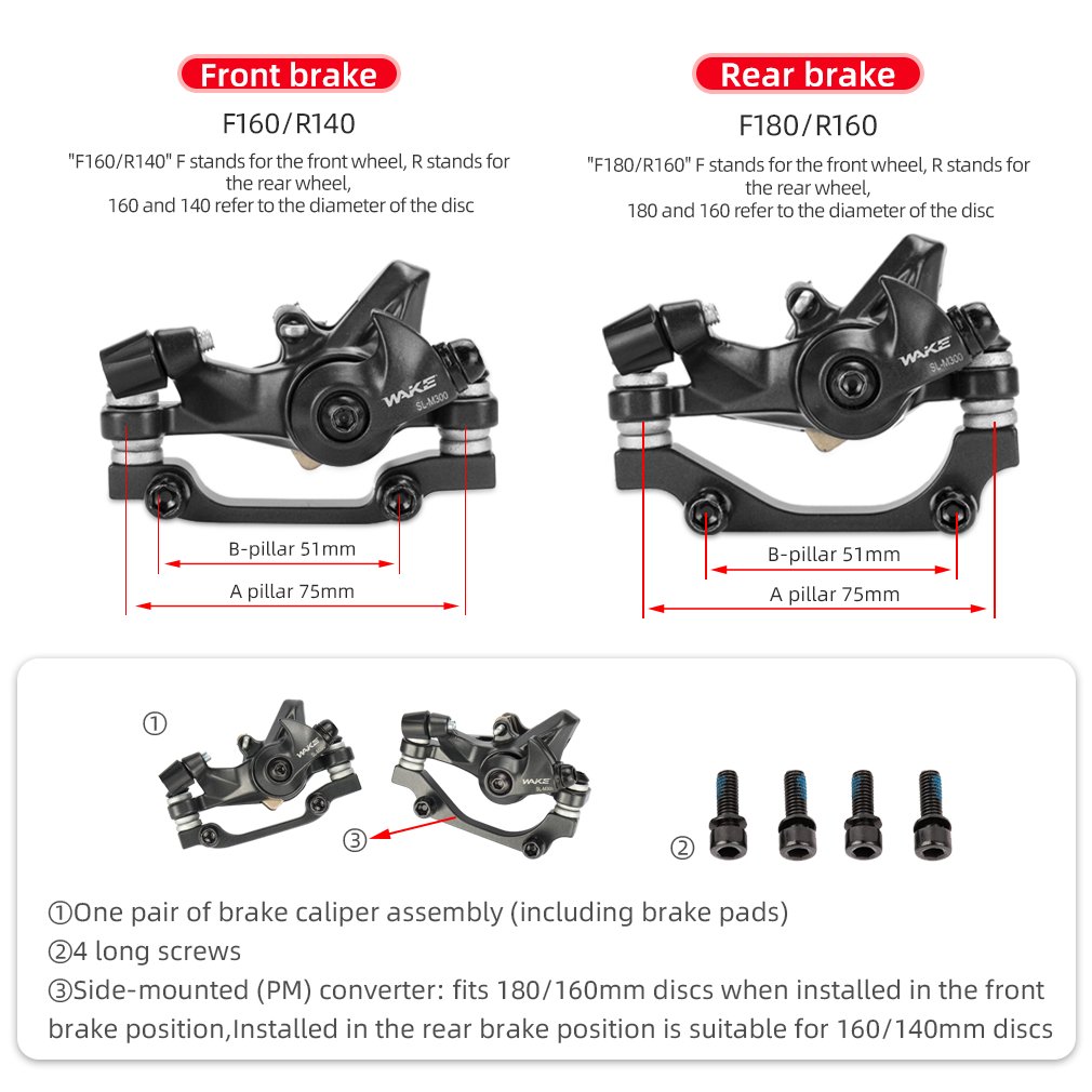 WAKE Brakes Bicycle Mechanical Brake Calipers Aluminum Alloy Front Rear Brake Calipers Pads Product Bicycle Cables Housing