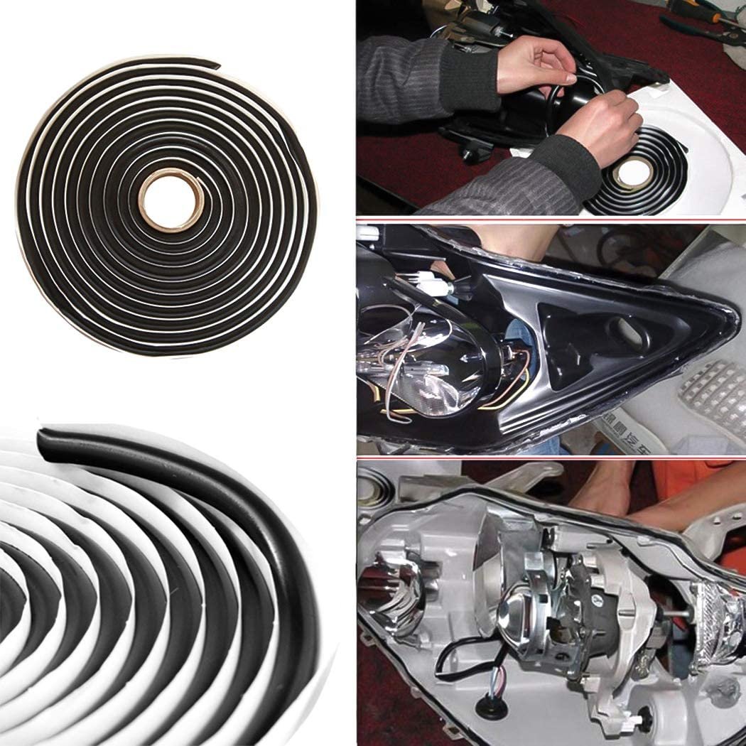 14.8Ft Diameter 9mm Black 1 Roll Butyl Rubber Tape Headlight Glue Sealant Rope for Automotive (Car RV Truck Marine)
