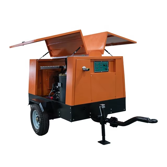 Factory Price Portable 116psi 185cfm Diesel Screw Engine Oil Cooling Air Compressor With Antifreeze Heater