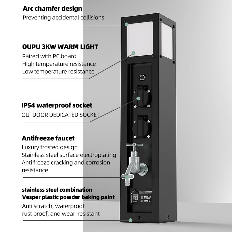 Garden Tuya Socket Power Socket Post Intelligent Waterproofed Socket Column with Antifreeze Faucet Outdoor Plug Post