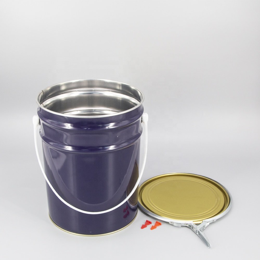 5L Tin Bucket Manufacturer Wholesale Round Tinplate Paint Metal Empty Bucket with Lock Ring Lid