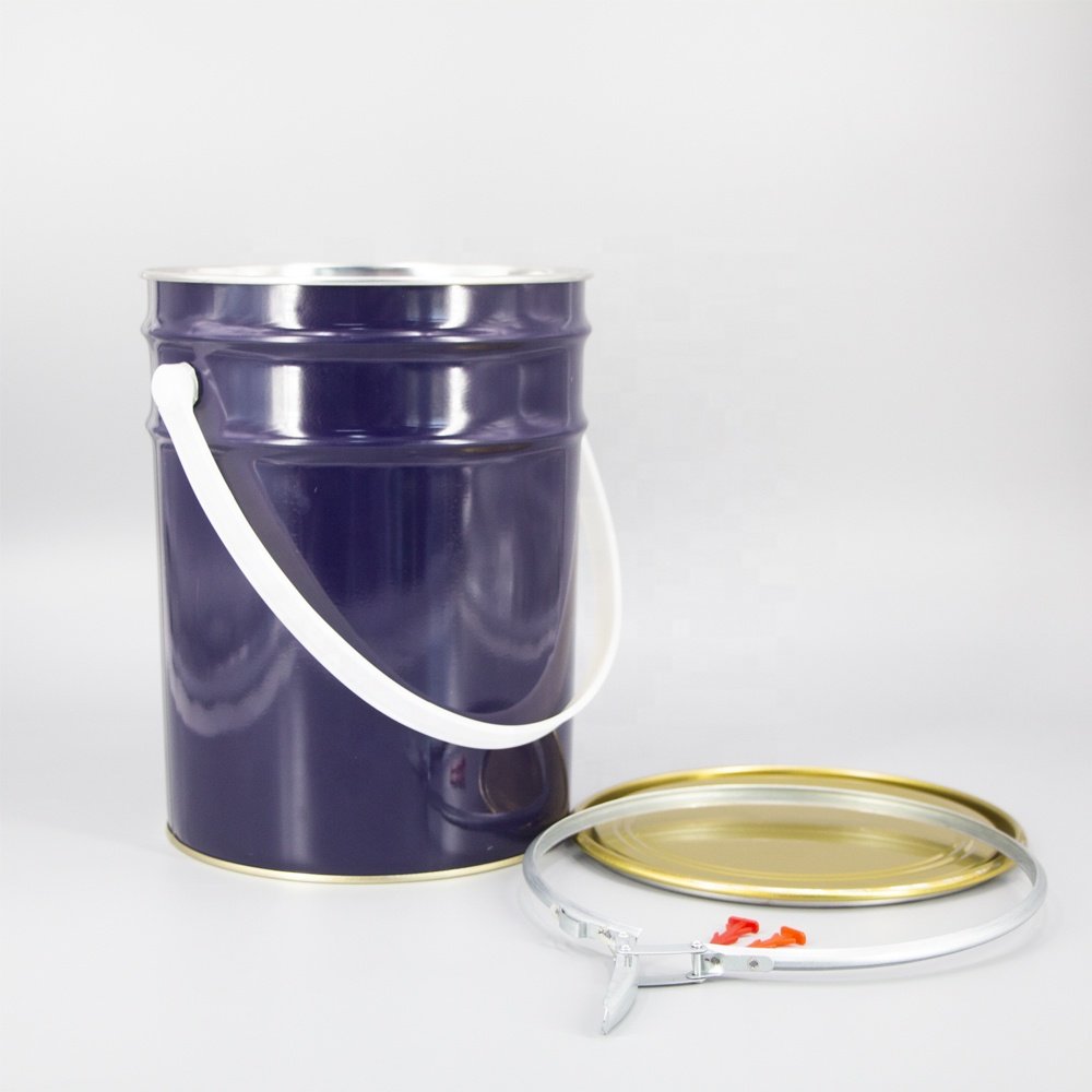 5L Tin Bucket Manufacturer Wholesale Round Tinplate Paint Metal Empty Bucket with Lock Ring Lid