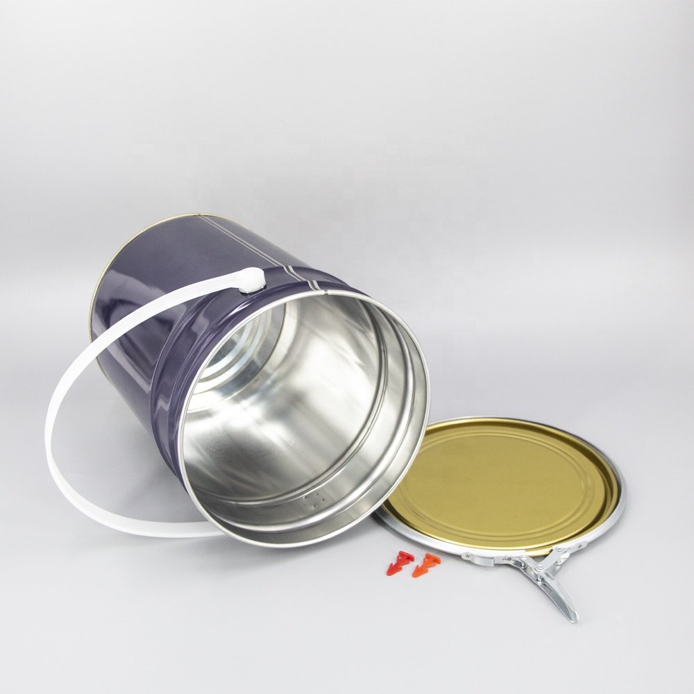 5L Tin Bucket Manufacturer Wholesale Round Tinplate Paint Metal Empty Bucket with Lock Ring Lid
