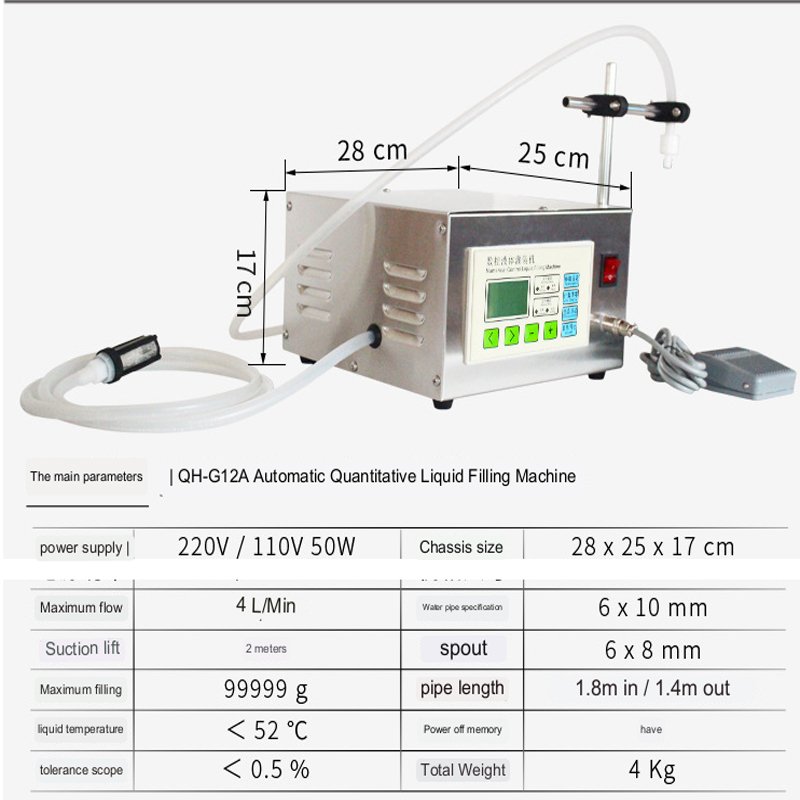 QH-G12A Semi-automatic Quantitative Liquid Filling Machine Liquor Milk Glass Water Antifreeze Essence Liquid Alcohol