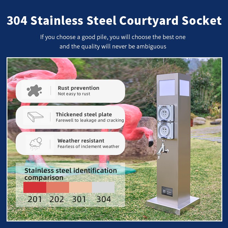 Courtyard Garden 304 Stainless Steel Hydropower Integrated Pile Outdoor Antifreeze Socket Column Household Waterproof Switch