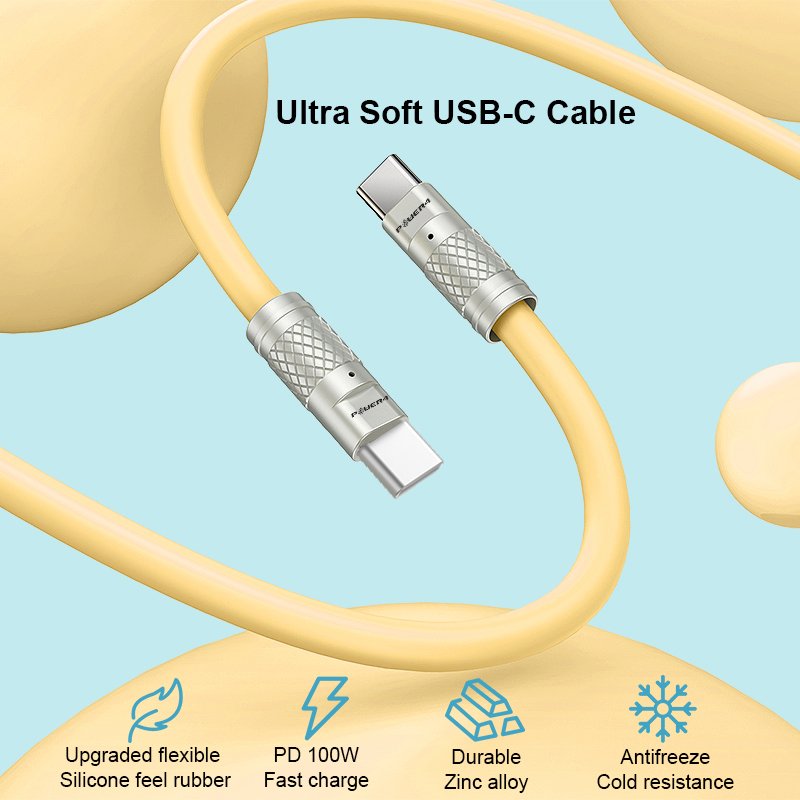 CC5A PD 100W Type C Charger Skin-Friendly Silicone Feel 5A Fast Charging USB C Cable for Mobile Phone Laptop Tablets
