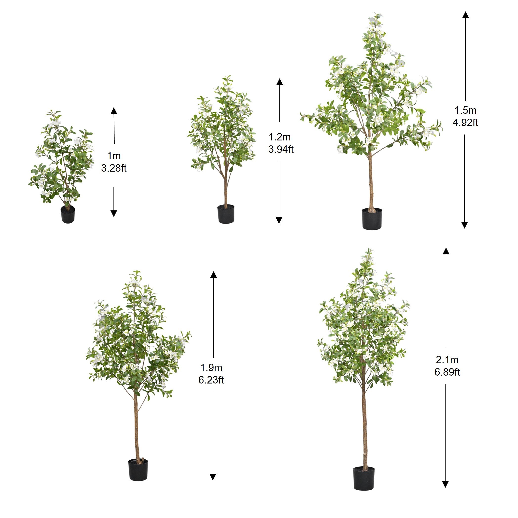 100/120/150/180/210cm Wholesale Artificial Garden Plant White Flower Indoor Outdoor Decoration Bonsai Tree
