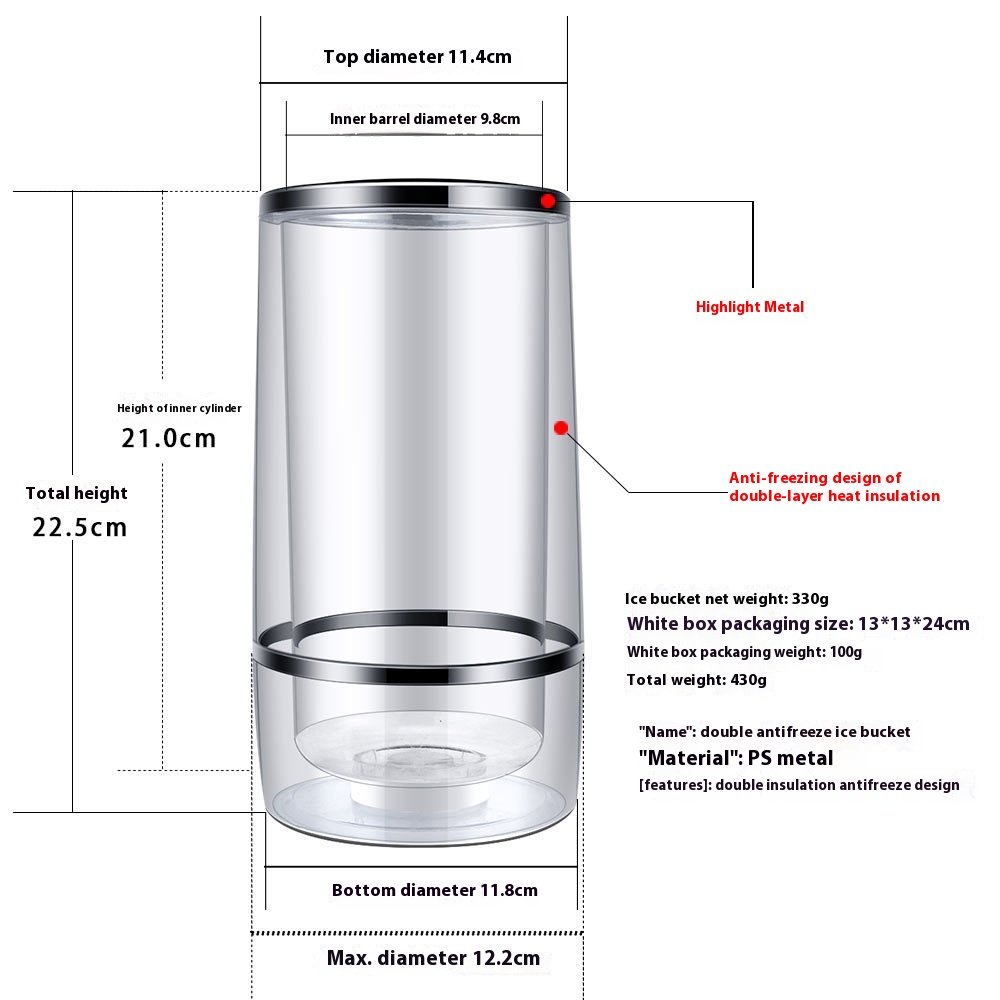 Double Layer Plastic Ice Bucket Antifreeze Insulation Straight Design for Beer Champagne Cocktails Refrigeration Beverage Tub