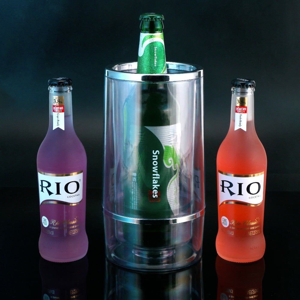 Double Layer Plastic Ice Bucket Antifreeze Insulation Straight Design for Beer Champagne Cocktails Refrigeration Beverage Tub