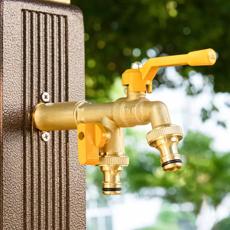 TMOK Heavy Duty 1/2 Inch Dual Brass Bib Tap Garden Water Tap Faucet Bibcock With One in Two Outlets