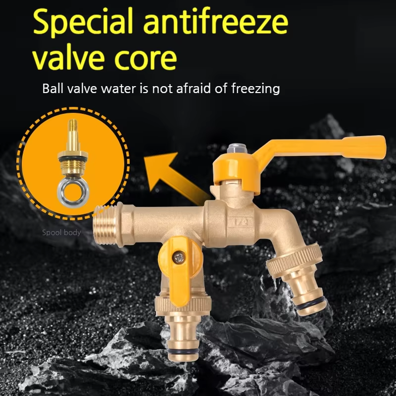 TMOK Heavy Duty 1/2 Inch Dual Brass Bib Tap Garden Water Tap Faucet Bibcock With One in Two Outlets